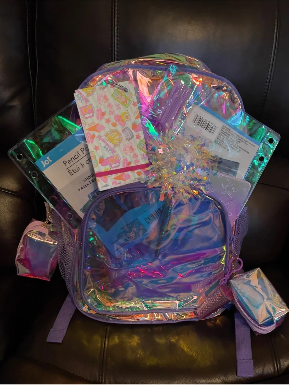 Holographic Purple Kids Backpack with Accessories